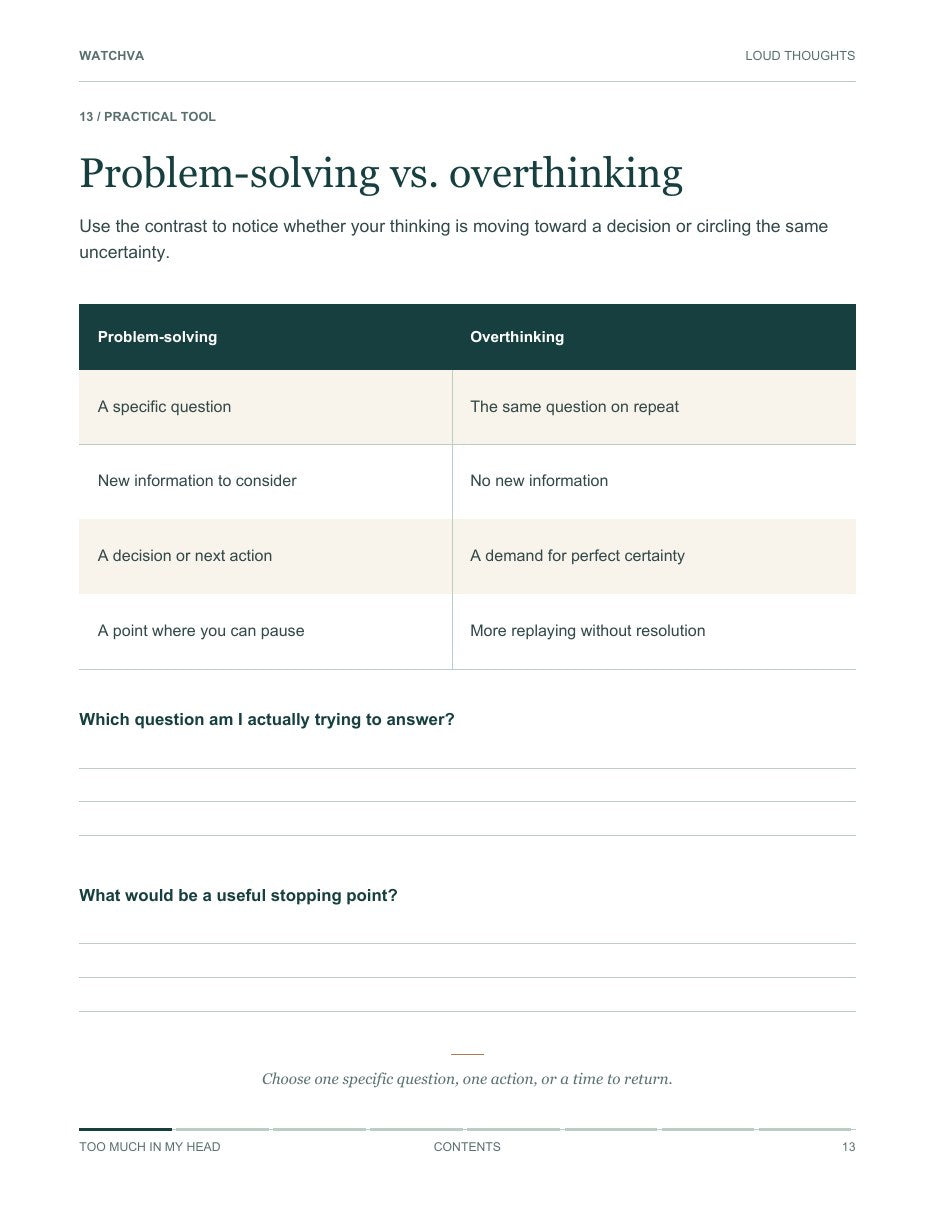 Problem-solving vs. overthinking workbook page